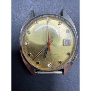 Vintage Woldman Calendar Men's Watch Swiss Made Diamond Accent Gold Tone